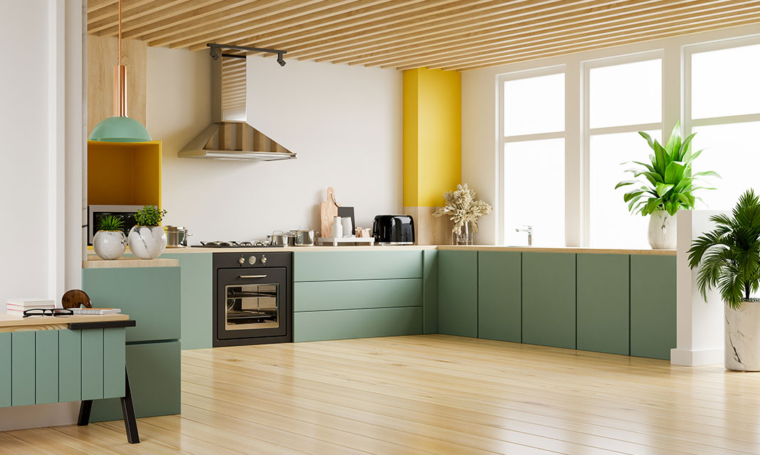 Green Matt Kitchen Cabinets